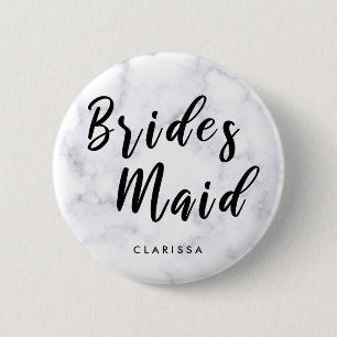 Elegant white marble & black bridesmaid button