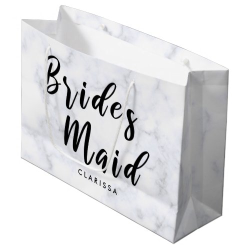 Elegant white marble  black bridesmaid large gift bag