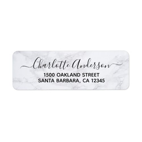 Elegant white marble black script name label