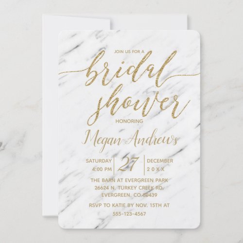 Elegant White Marble Bridal Shower Invitation