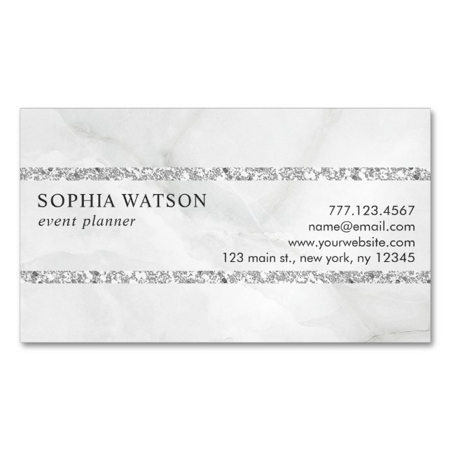 Elegant White Marble Business Card Magnet (Front)