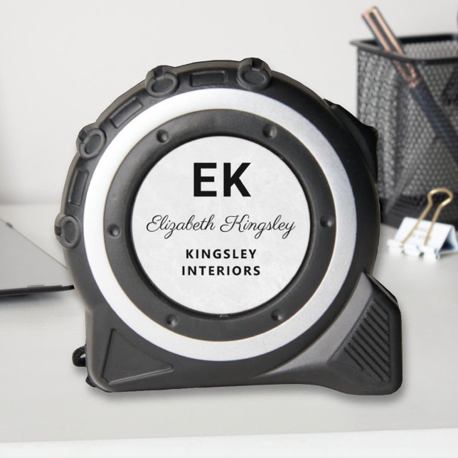 Elegant White Marble Business Name Initials Tape Measure (Creator Uploaded)