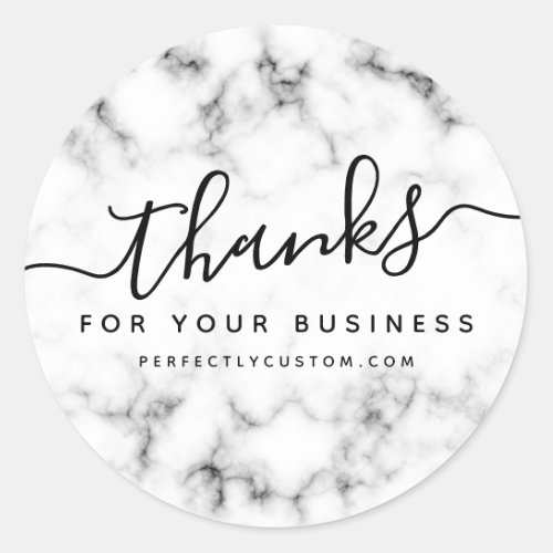 Elegant white marble business thank you classic round sticker