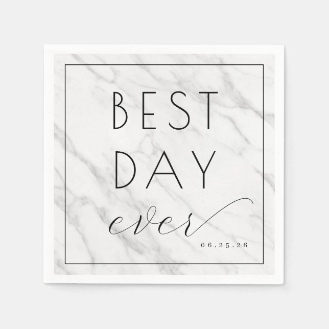 Elegant White Marble Calligraphy Napkins (Front)