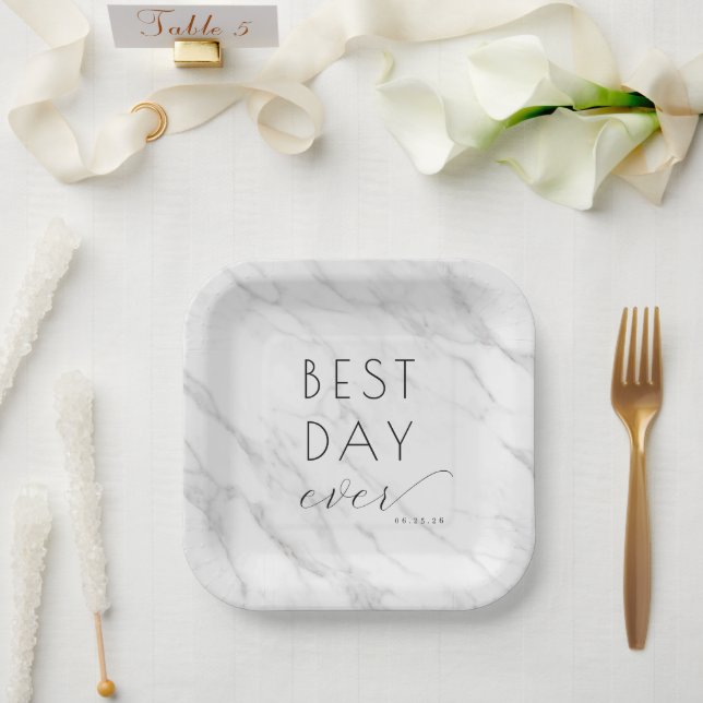 Elegant White Marble Celebration Paper Plates (Wedding)