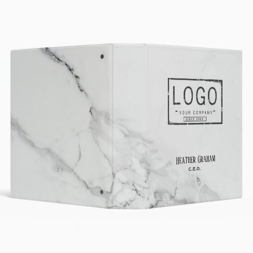 Elegant white marble custom logo binder