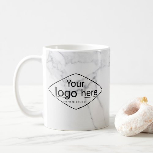 Elegant white marble custom logo coffee mug