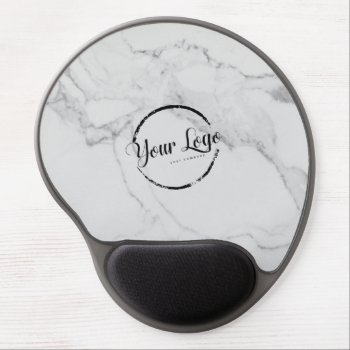 Elegant White Marble Custom Logo Gel Mouse Pad by TheSillyHippy at Zazzle