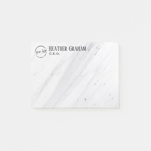 Elegant white marble custom logo post_it notes
