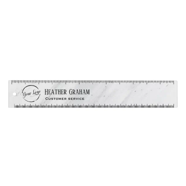 Elegant white marble custom logo ruler | Zazzle