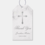 Elegant White Marble Custom Name Baptism Thank You Gift Tags
