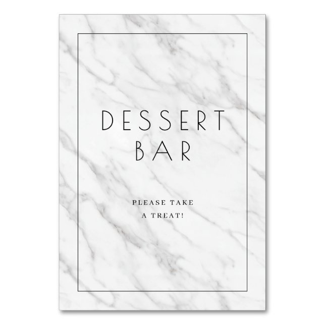 Elegant White Marble Dessert Bar Sign Table Number (Front)
