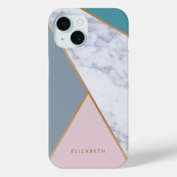 Elegant White Marble Geometric Iphone 15 Case by girlygirlgraphics at Zazzle