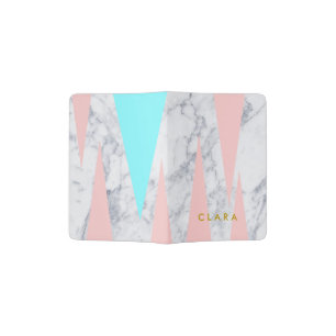 elegant white marble geometric triangles pink mint passport holder