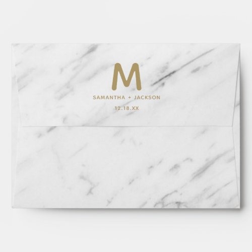 Elegant White Marble  Gold Foil Wedding Monogram Envelope