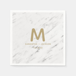 Elegant White Marble & Gold Foil Wedding Monogram Napkins