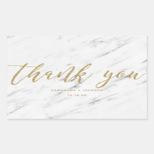Elegant White Marble & Gold Foil Wedding Thank You Rectangular Sticker