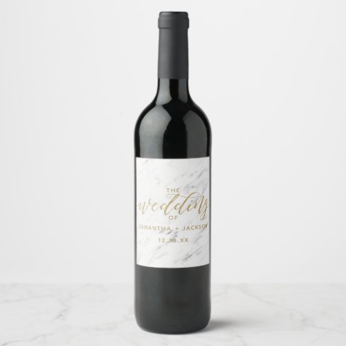 Elegant White Marble  Gold Foil Wedding Welcome Wine Label