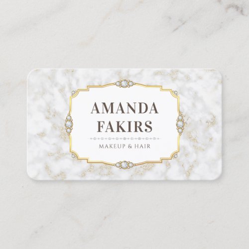 Elegant White Marble Gold Frame Makeup Artist Business Card