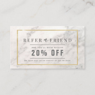 Elegant White Marble Gold Frame Salon Referral Business Card