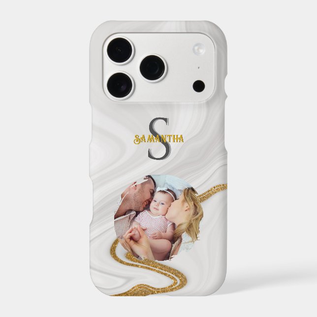 Elegant White Marble Gold Glitter Personalized  Case-Mate iPhone Case (Back)