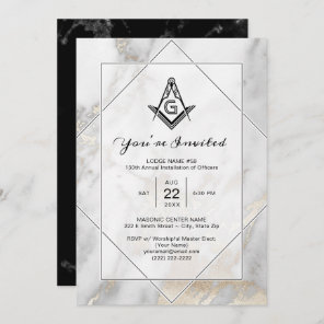 Elegant White Marble Gold Masonic Invitations