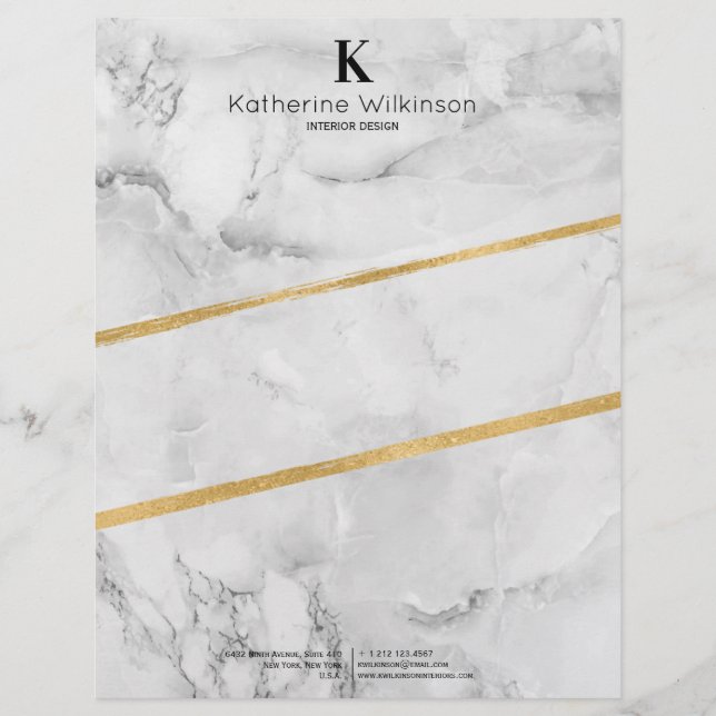Elegant White Marble Gold Monogram Letterhead (Front)