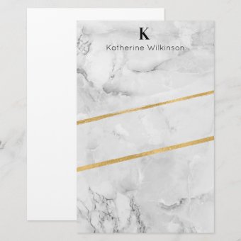 Elegant White Marble Gold Monogram Stationery | Zazzle