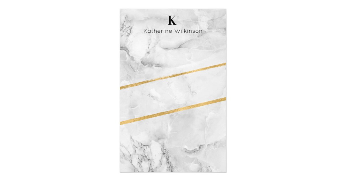 Elegant White Marble Gold Monogram Stationery | Zazzle.com