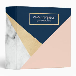 elegant white marble gold peach blue color block 3 ring binder