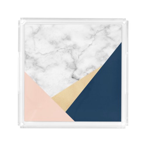 elegant white marble gold peach blue color block acrylic tray