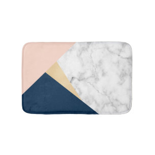 elegant white marble gold peach blue color block bath mat