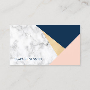 elegant white marble gold peach blue color block business card