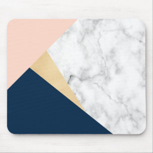 elegant white marble gold peach blue color block mouse pad