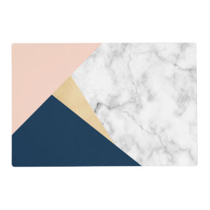 elegant white marble gold peach blue color block placemat