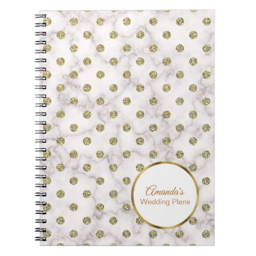 Elegant White Marble Gold Polka Dots Wedding Notebook