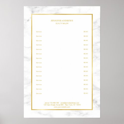Elegant White Marble Gold Pricelist Poster