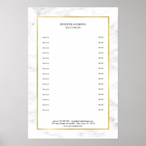 Elegant White Marble Gold Pricelist Poster