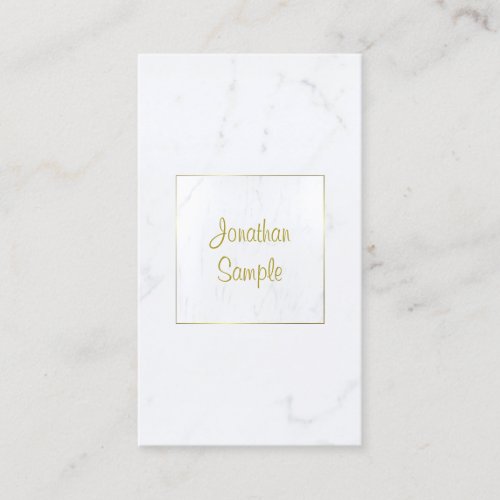 Elegant White Marble Gold Script Luxurious Plain Business Card