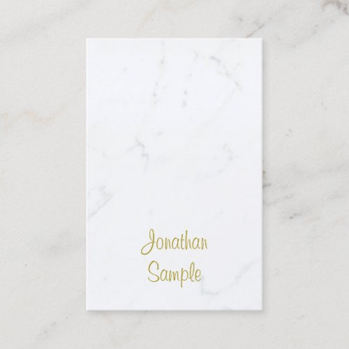Elegant White Marble Gold Script Luxury Template Business Card