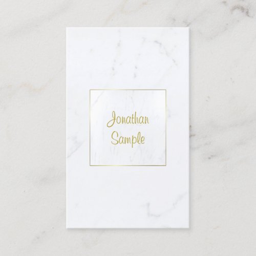 Elegant White Marble Gold Script Luxury Template Business Card