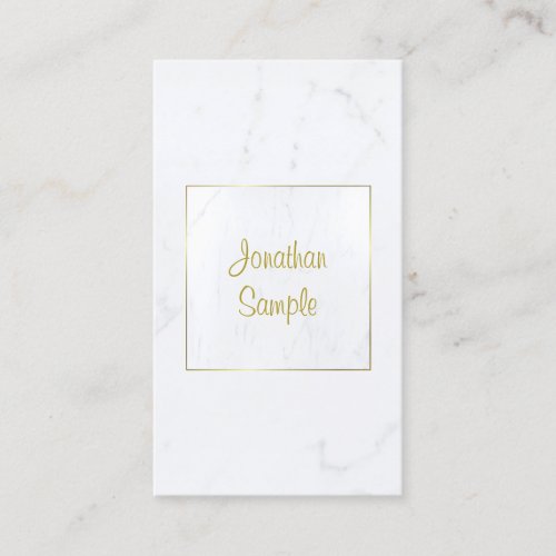 Elegant White Marble Gold Script Plain Luxurious Business Card
