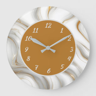 Elegant White Marble & Gold Swirl Abstract Large Clock