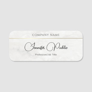 Elegant White Marble Gold Template Typography Name Tag