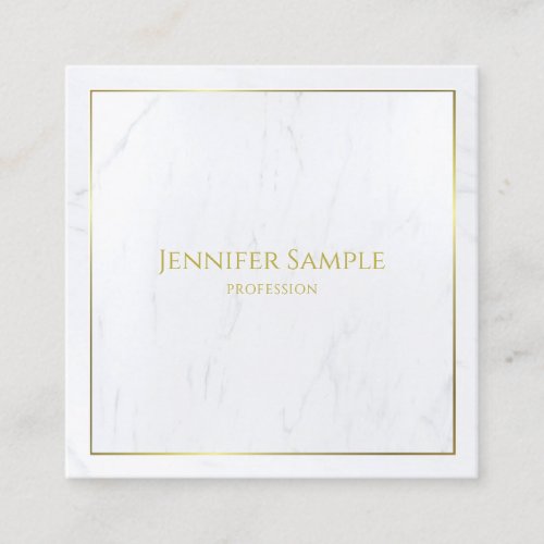 Elegant White Marble Gold Text Luxurious Template Square Business Card
