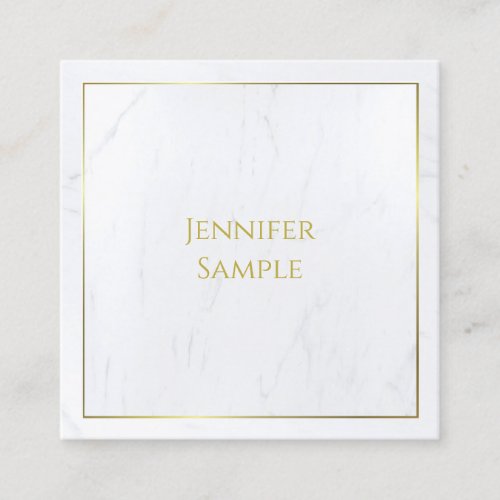 Elegant White Marble Gold Text Modern Luxurious Square Business Card