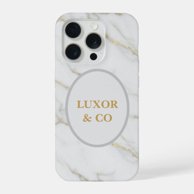 Elegant White Marble & Gold Veins iPhone 16 Pro  Case (Back)