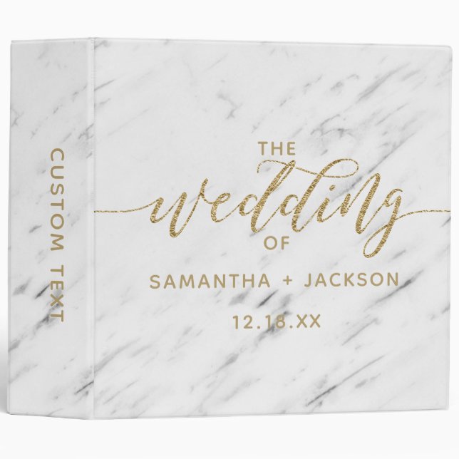 Elegant White Marble & Gold Wedding Photo Album 3 Ring Binder (Front/Spine)