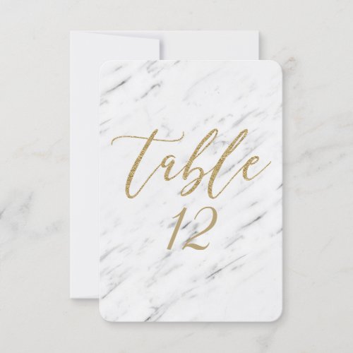 Elegant White Marble  Gold Wedding Table Number