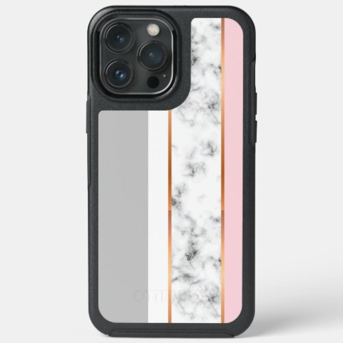 Elegant White Marble Gray Pink Gold Stripes iPhone 13 Pro Max Case